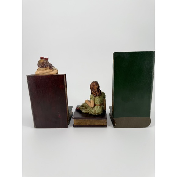 VTG 3pc Girl Reading Bookends Resin Storybook Children Library Cottage Decor - Picture 9 of 10